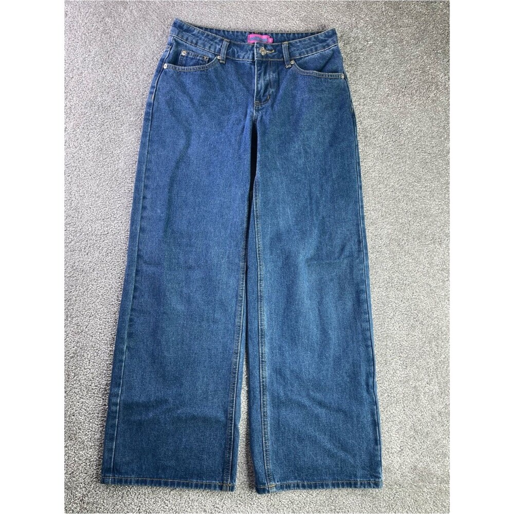 Edikted Women’s Wide Leg Jeans Size XS/26 Low Rise Medium Wash 100% Cotton Y2K